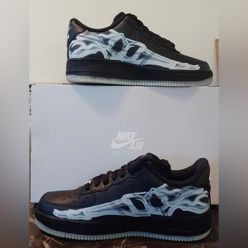Nike Air Force 1 '07 QS Black Skeleton 2019     Mens 6 / Women 7.5